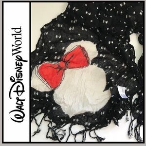 Disney Minnie Mouse Black White Bows Scarf
